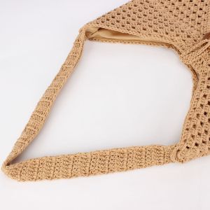 Sacs De Plage Classiques En Coton Tissé Avec Cerceau En Bois Pour Femmes h5 Image2