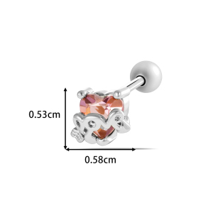 Boucles D'Oreilles Piercing Femme En Forme De Cœur, Zircon Rose, Couleur Cuivre Doré h5 Image2