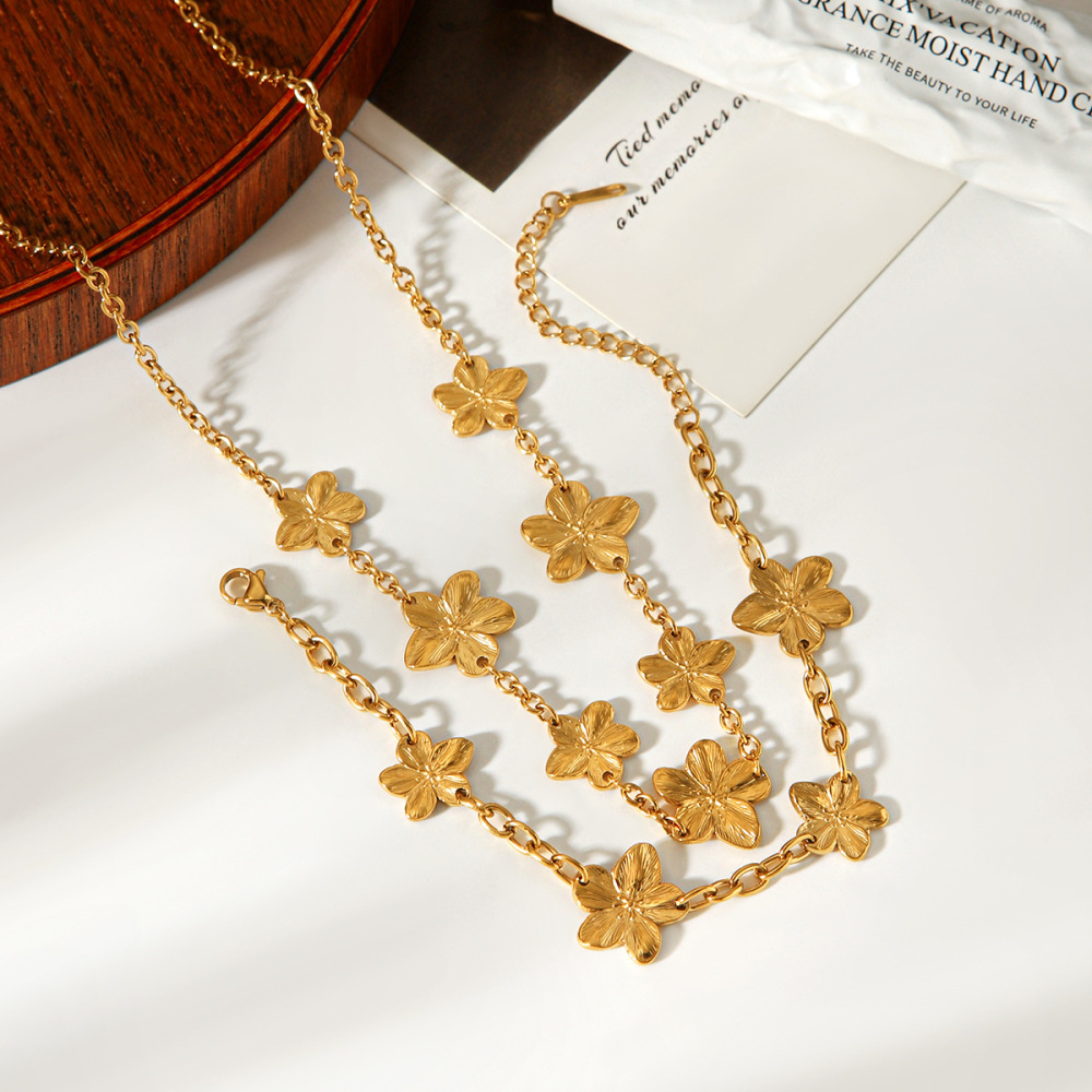 Ensemble Collier Et Collier En Acier Inoxydable Doré, Imperméable, Avec Motif Floral h5Image5