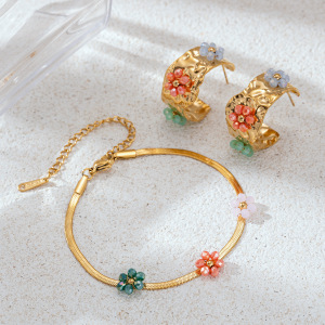 Ensemble De Colliers Romantiques En Acier Inoxydable Doré, Ornés De Fleurs En Verre h5 Image4