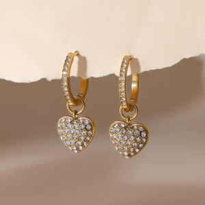 Boucles D'Oreilles Pendantes Sleek Heart Pour Femmes, En Acier Inoxydable Étanche, Couleur Or h5 Image6