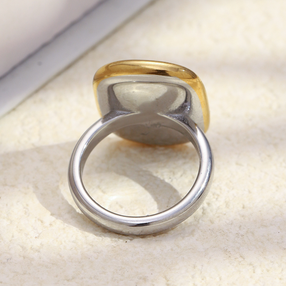Bague Carrée En Acier Inoxydable Doré Et Argenté, Étanche Image3