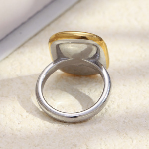 Bague Carrée En Acier Inoxydable Doré Et Argenté, Étanche h5 Image3