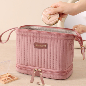 Trousse À Maquillage Double Couche En Velours Uni h5 Image2