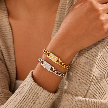 Bracelet chaîne femme en acier inoxydable, couleur or, style punk simple et irrégulier
