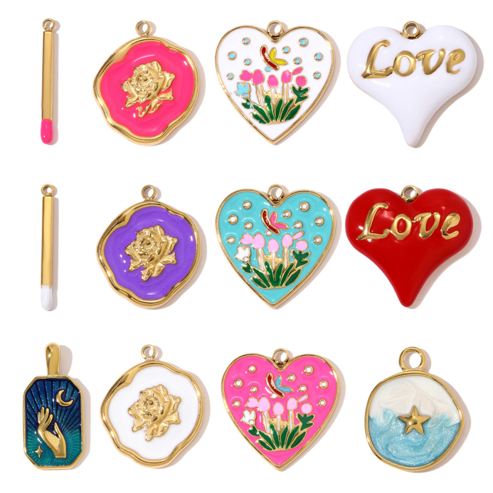 Pendentifs Pour Femmes En Acier Titane Couleur Or, Motif Cœur Romantique Et Fleur Image6
