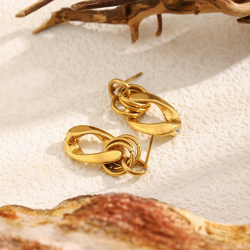 Boucles D'Oreilles Pendantes En Acier Inoxydable Doré, Forme Irrégulière, Étanches. Image2