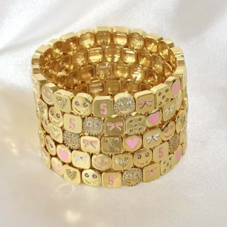 Bracelets à maillons géométriques en cuivre pour femmes, avec chiffres et cœur