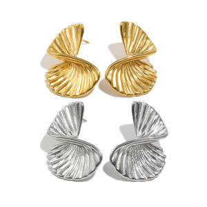 Boucles D'Oreilles Puces En Acier Inoxydable Doré, Étanches, En Forme D'Éventail Torsadé h5 Image4