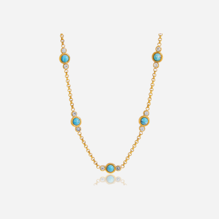 Colliers à maillons pour femmes en acier inoxydable turquoise scintillant, étanches et couleur or