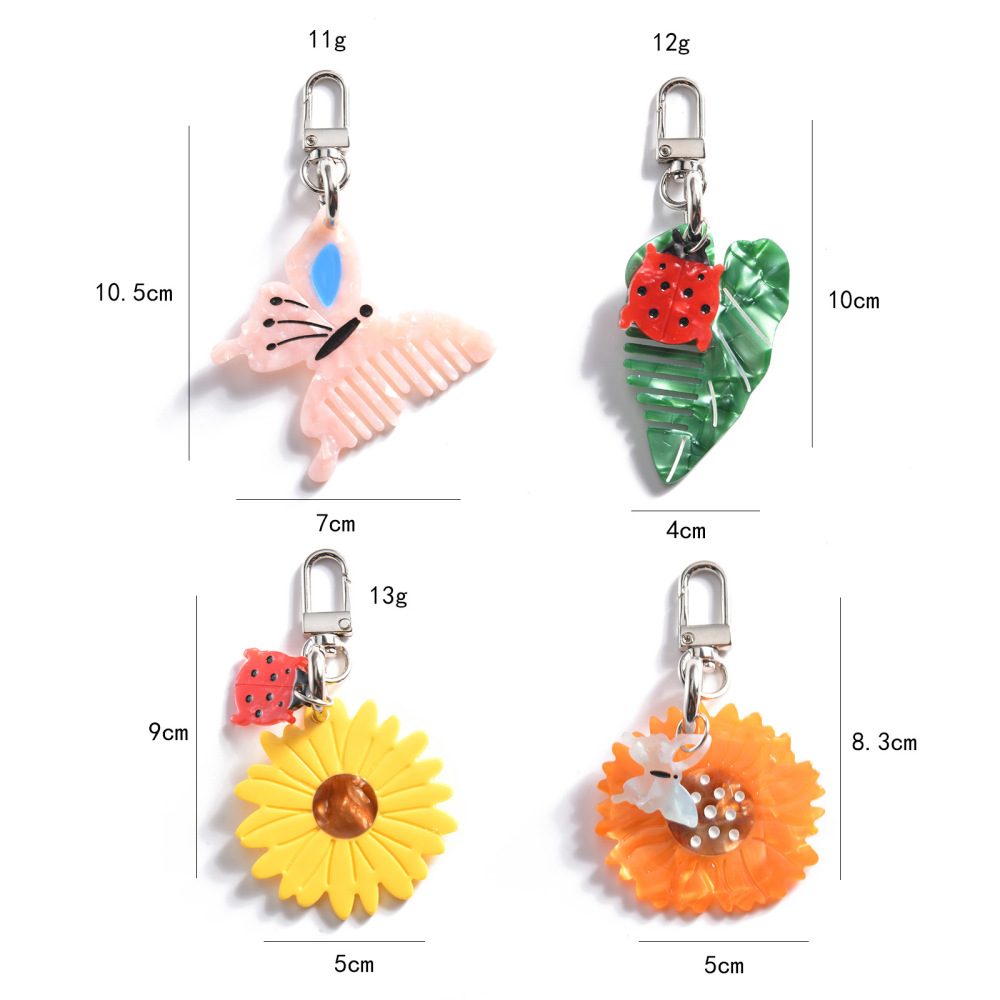 Breloques De Sac Pour Femmes En Acétate, Motif Papillon Et Fleur Naturelle Mignonne Image3