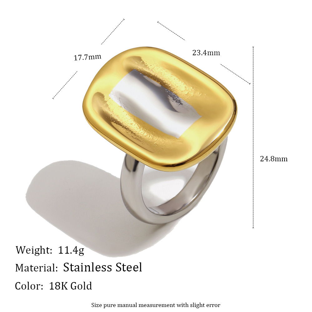 Bague Carrée En Acier Inoxydable Doré Et Argenté, Étanche Image4