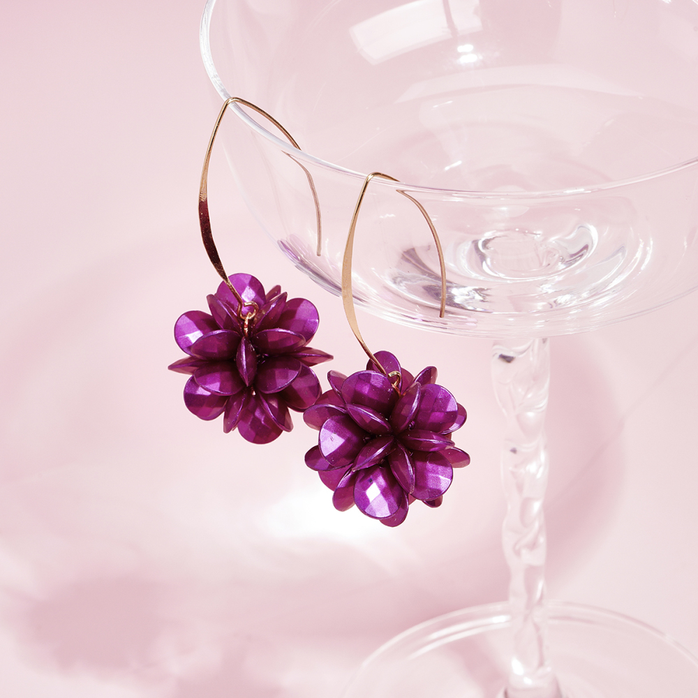 Boucles D'Oreilles Pendantes Vintage Haut De Gamme Pour Femme, Motif Fleur Violette Image4