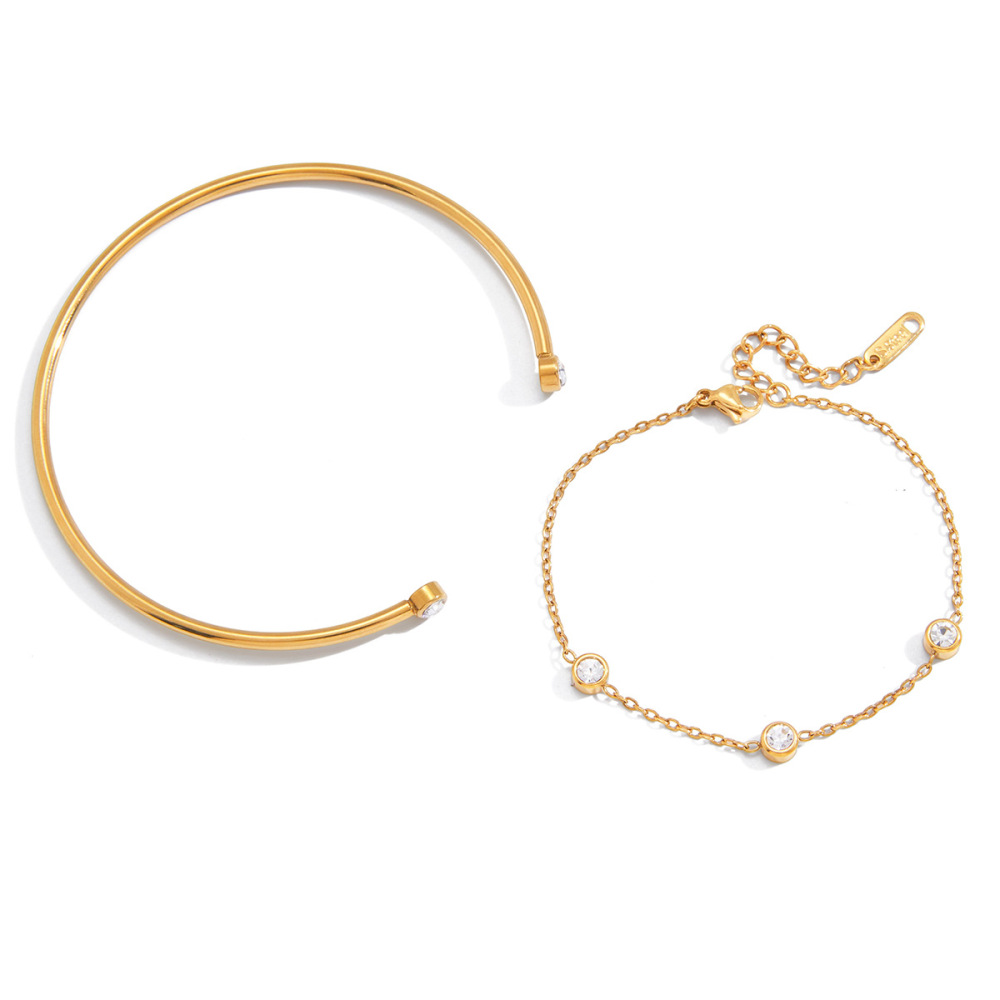 Ensembles De Bracelets Pour Femmes En Acier Inoxydable Léger, Étanche, Couleur Or Et Zircon. 