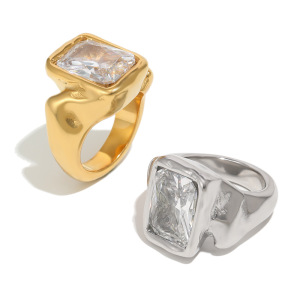 Bague Étanche En Acier Inoxydable Et Zircon Carré h5 Image3