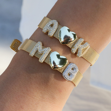 Bracelets à breloques classiques en cuivre pour femmes, à faire soi-même, avec lettres