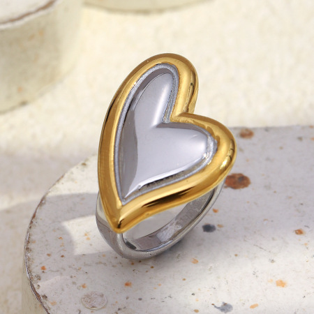 Bague en forme de cœur, en acier inoxydable doré et argenté, étanche 2