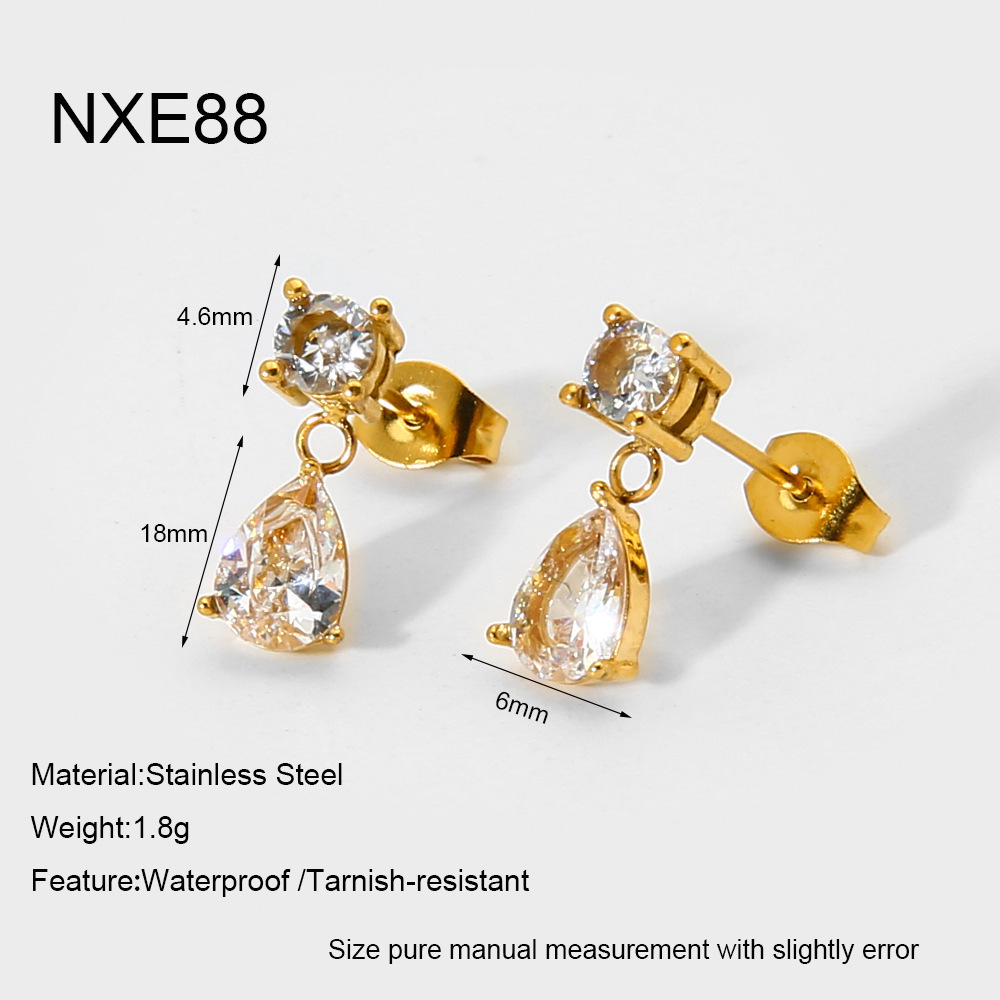 Ensembles De Bijoux Pour Femmes Romantique, Élégants Et En Forme De Goutte, En Acier Inoxydable Étanche, Couleur Or Et Zircon.