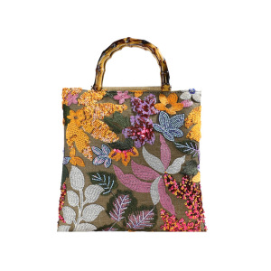 Sacs À Main Pour Femmes En Coton À Motif Floral Élégant Et Romantique Orné De Perles Et De Sequins (Les Motifs Floraux Sont Découpés Aléatoirement) h5 