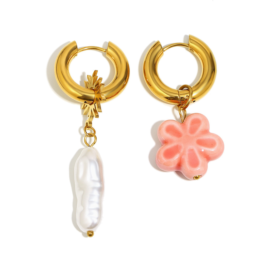 Boucles D'Oreilles Pendantes En Acier Inoxydable Imperméable Sweet Flower Avec Perles Image4