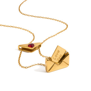 Colliers Pendentifs Pour Femmes En Acier Inoxydable, Couleur Or, Avec Lettre D'Amour Romantique Et Zircon. h5 Image7