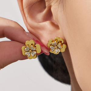 Ensembles De Bijoux Pour Femmes Classic Clover En Acier Inoxydable Doré Avec Zircon, Étanches Et Anti-Ternissement h5 Image4