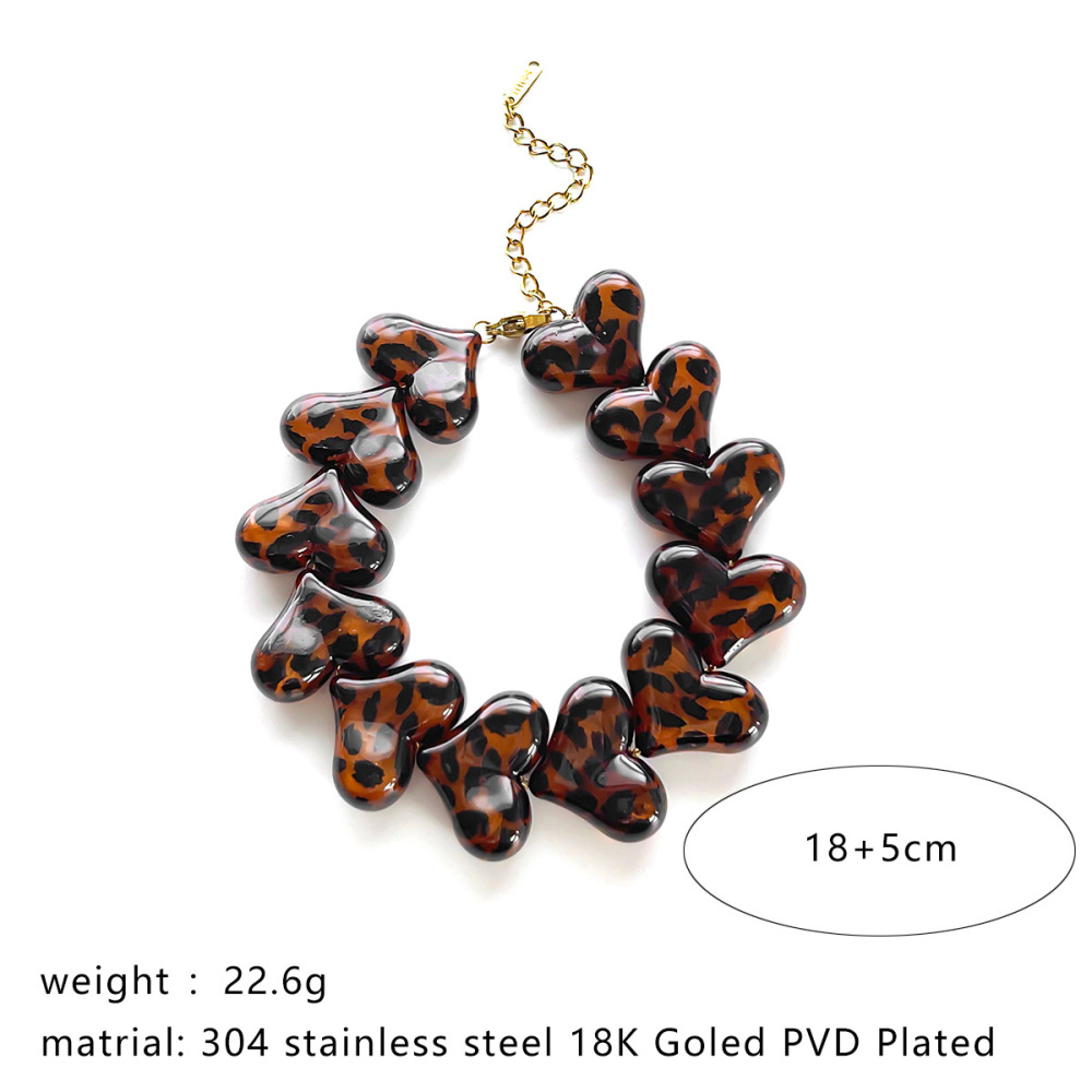 Bracelet En Perles De Résine Dorées En Forme De Cœur Léopard h5Image2