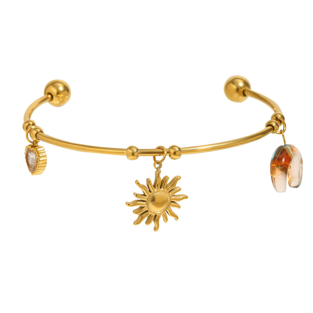 Bracelets Manchettes En Acier Inoxydable Étanches Couleur Or En Forme De Soleil 