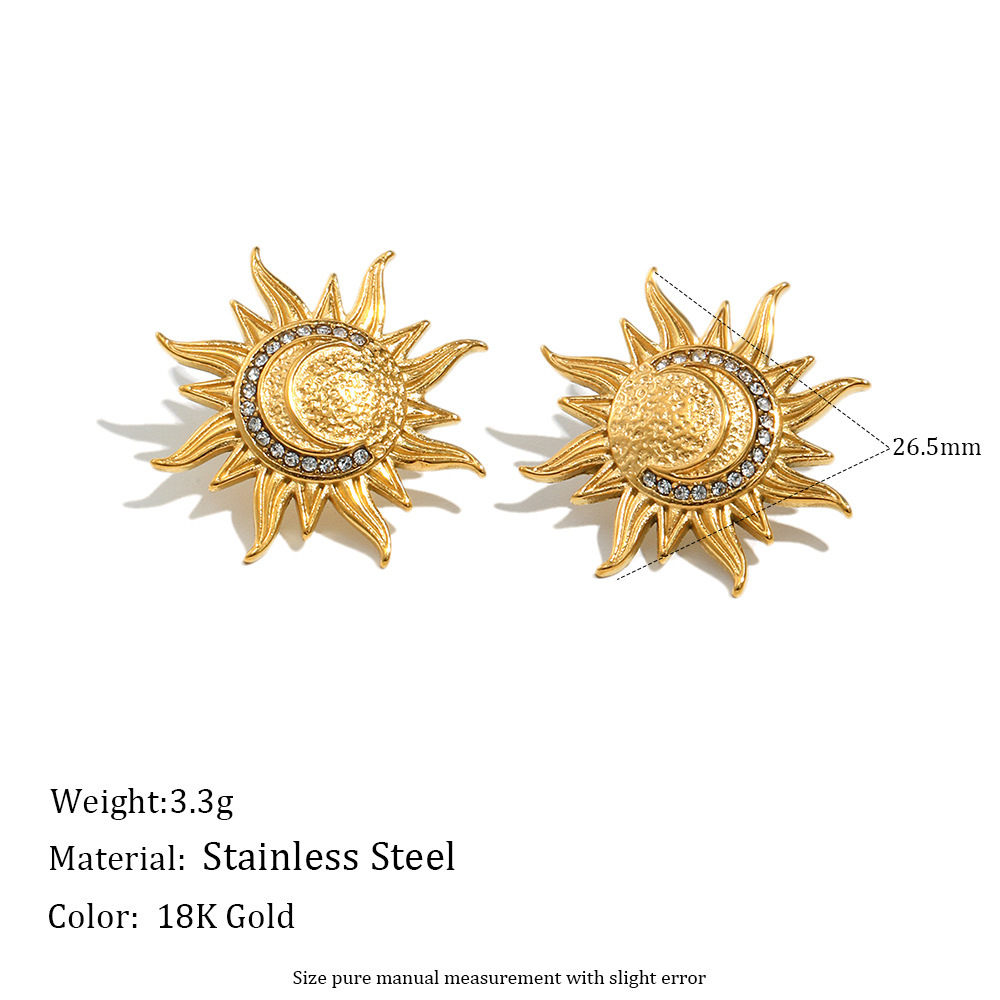 Boucles D'Oreilles Clous En Acier Inoxydable Imperméables En Forme De Soleil
