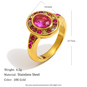Bague Rétro Ronde En Acier Inoxydable Étanche Avec Zircon Coloré h5 Image5