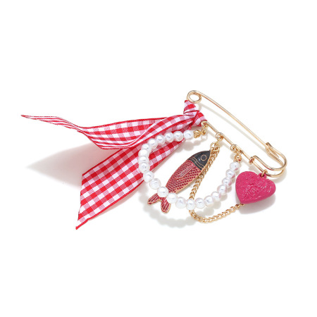 Broche en alliage en forme de poisson à ruban à carreaux doux 2