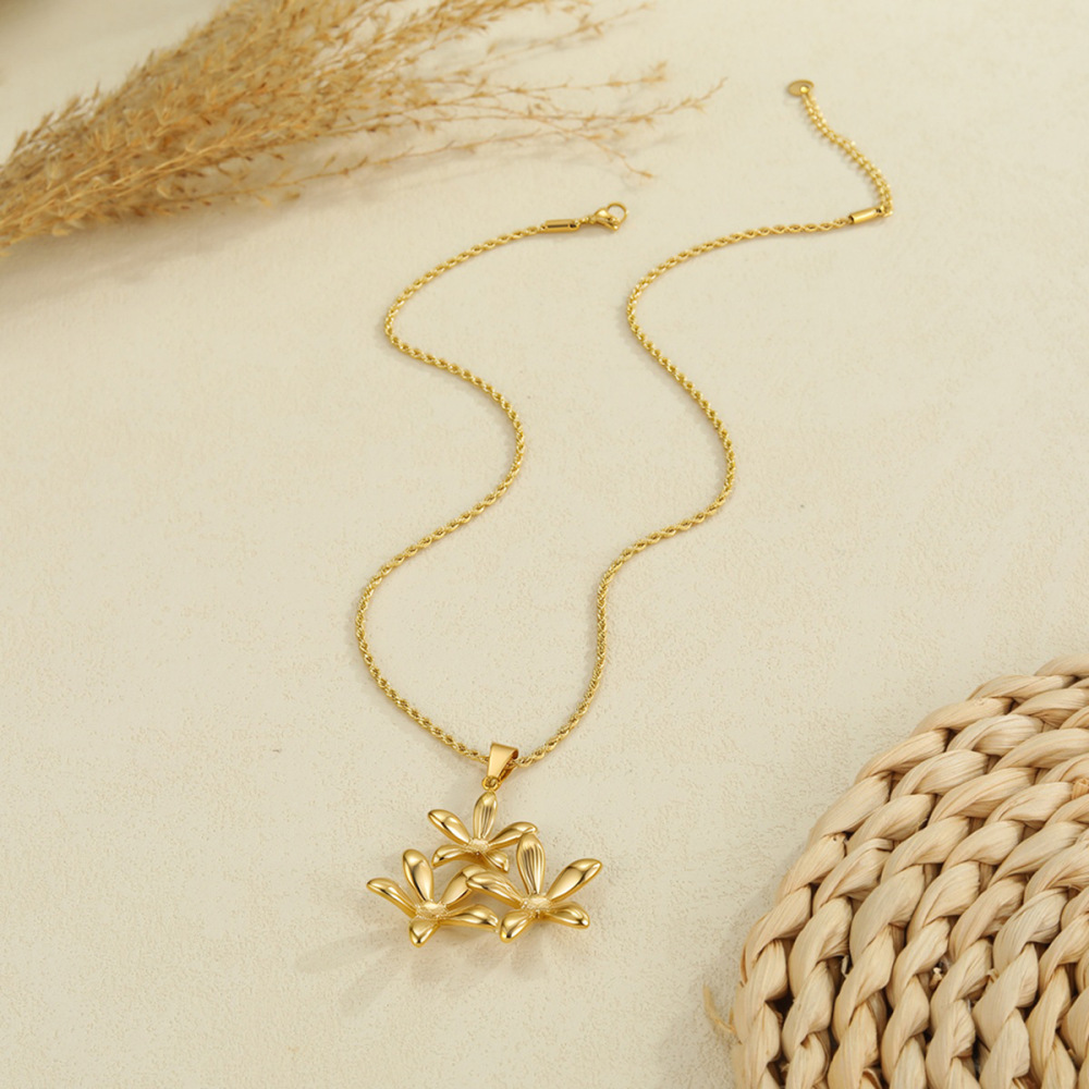 Colliers Pendentifs Pour Femmes De La Série Luxueux Daily Flower, Forme Irrégulière, En Acier Inoxydable Étanche Et Plaqué Or 18 Carats Image3