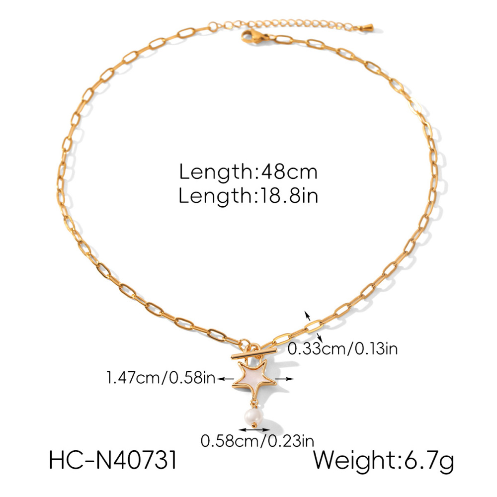 Collier Pendentif Simple Star En Acier Inoxydable Étanche Couleur Or Avec Perle h5Image2