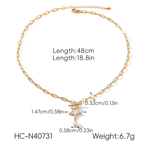 Collier Pendentif Simple Star En Acier Inoxydable Étanche Couleur Or Avec Perle h5 Image2