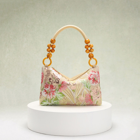 Sacs à main romantiques et élégants en PVC avec perles et fleurs (motifs floraux aléatoires)