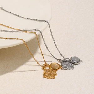 Collier Avec Pendentif En Jade Blanc Et Acier Inoxydable Étanche h5 Image3