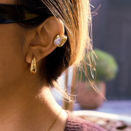 Manchette d'oreilles femme en acier inoxydable, ornée d'un zircon en forme de goutte, étanche, couleur or 2