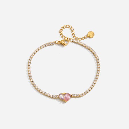 Bracelets à breloques sophistiqués en forme de cœur, en acier inoxydable, étanches, couleur or, avec zircon, pour femmes