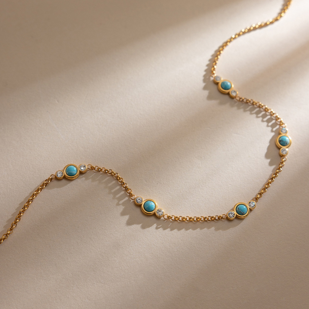Colliers À Maillons Pour Femmes En Acier Inoxydable Turquoise Scintillant, Étanches Et Couleur Or h5Image5