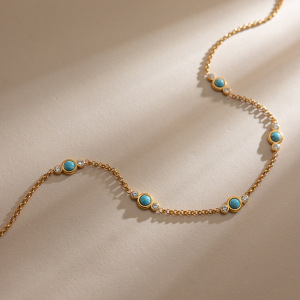 Colliers À Maillons Pour Femmes En Acier Inoxydable Turquoise Scintillant, Étanches Et Couleur Or h5 Image5