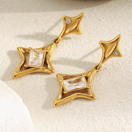 Boucles d'oreilles pendantes en acier inoxydable imperméables en forme d'étoile 2