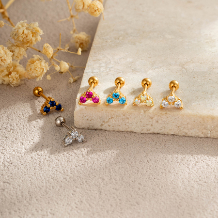 Boucles d'oreilles piercing femme en forme de cœur, couleur cuivre doré, zircon.