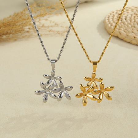 Colliers pendentifs pour femmes de la série Luxueux Daily Flower, forme irrégulière, en acier inoxydable étanche et plaqué or 18 carats 2