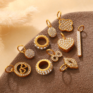 Pendentif Unisexe Simple Series Daily Shape Irregular Circle En Acier Inoxydable Étanche Couleur Or Avec Strass h5 Image3