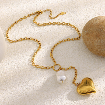 Collier pendentif simple en forme de cœur, en acier inoxydable étanche couleur or