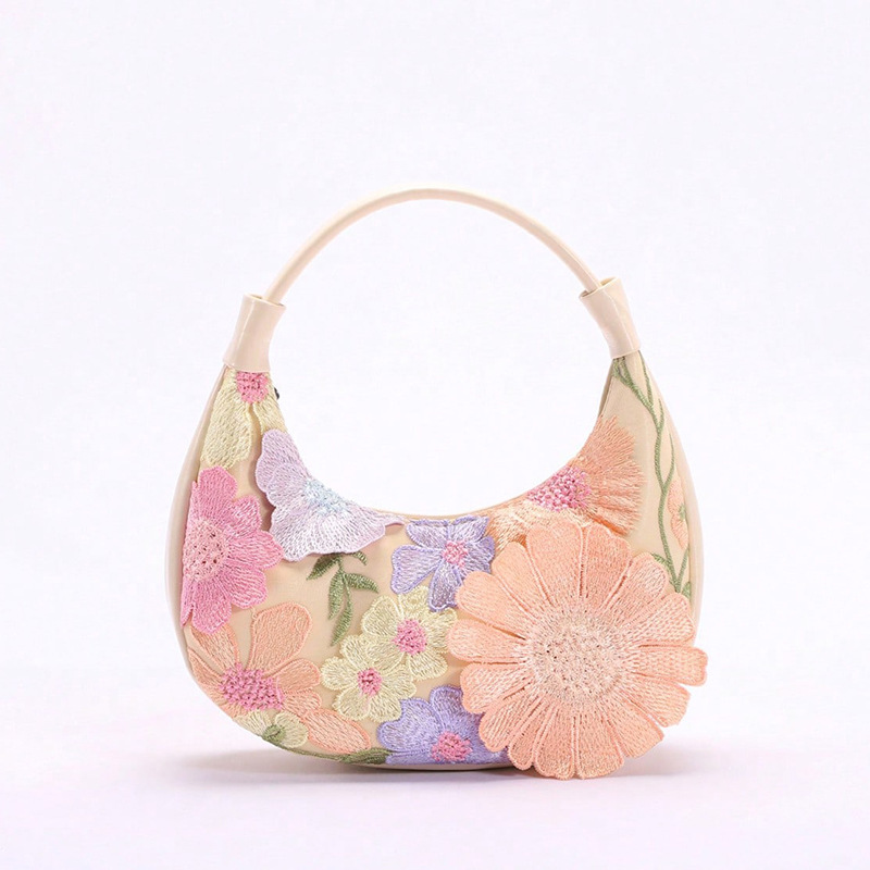 Sacs À Bandoulière Pour Femmes Avec Broderies Florales Romantiques En 3D (Motifs Floraux Aléatoires) 