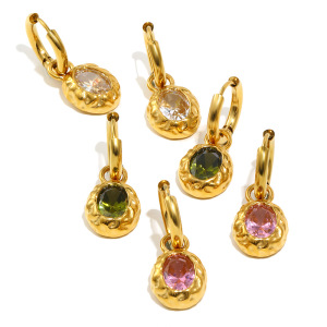 Boucles D'Oreilles Pendantes En Acier Inoxydable Texturé, Imperméables, Avec Zircon Doré h5 Image4