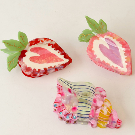 Pinces à cheveux pour femmes, collection Romantic Series Sweet Fruit Oceanic Style, en acétate de fraise