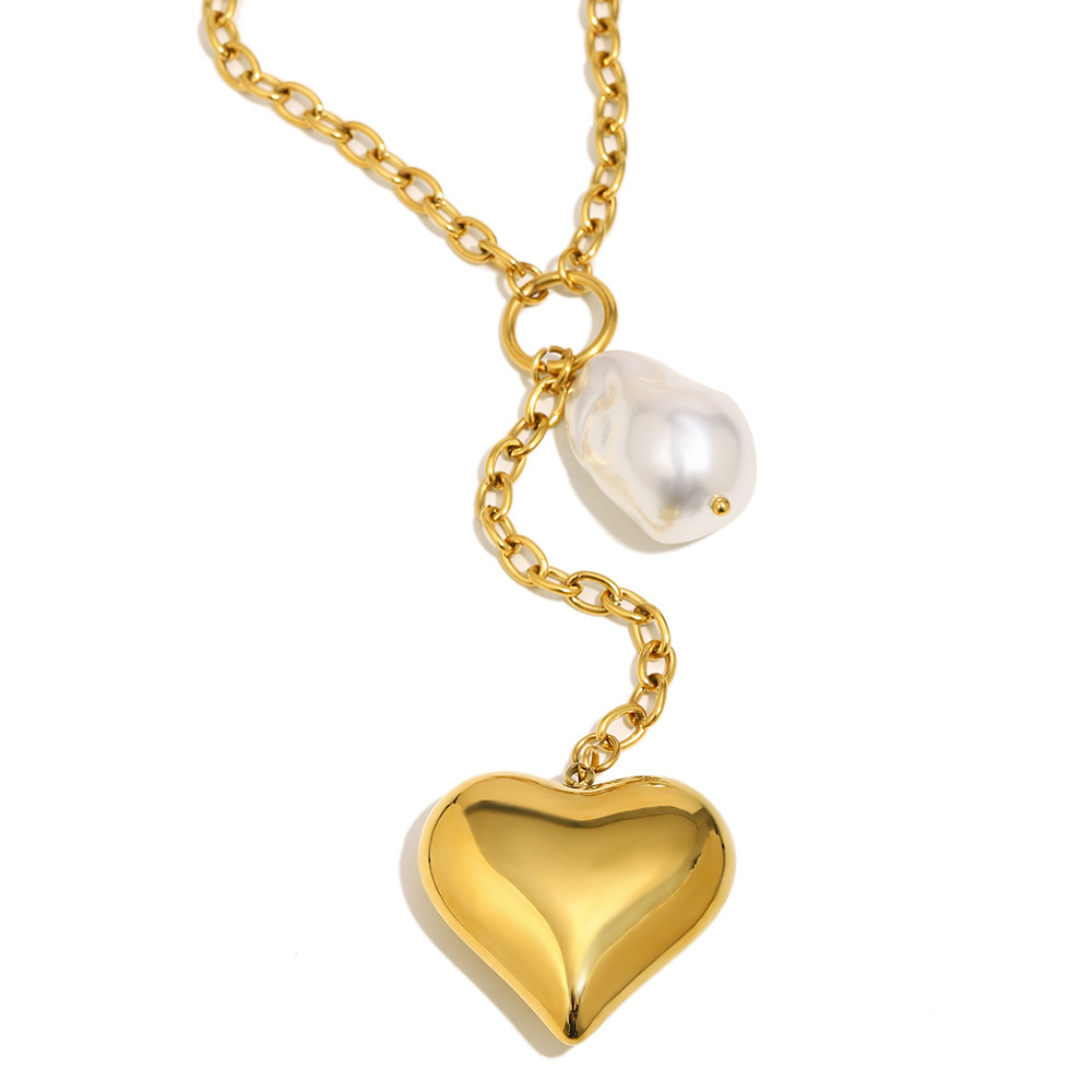 Collier Pendentif Simple En Forme De Cœur, En Acier Inoxydable Étanche Couleur Or Image4