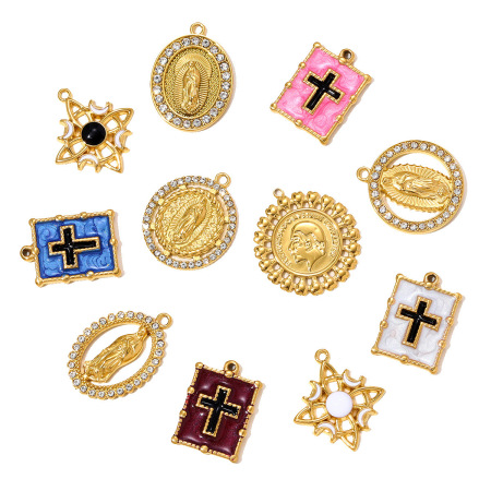 Pendentif femme de luxe en acier titane couleur or, motif croix rétro 2